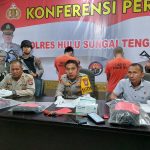 KONFERENSI PERS: Kapolres HST, AKBP Jupri JHP Tampubolon memimpin konferensi pers, Jumat (31/1/2025).